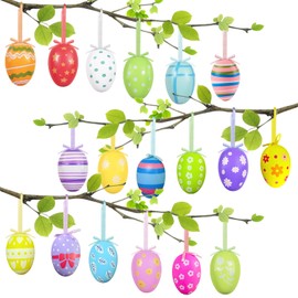 Shyllin Easter Egg Decoration, Pack of 24 Easter Eggs for Hanging, Easter Egg Ornament, Colourful Plastic Easter Egg Decoration, Easter Decoration for Outdoor and Indoor Decoration Gift