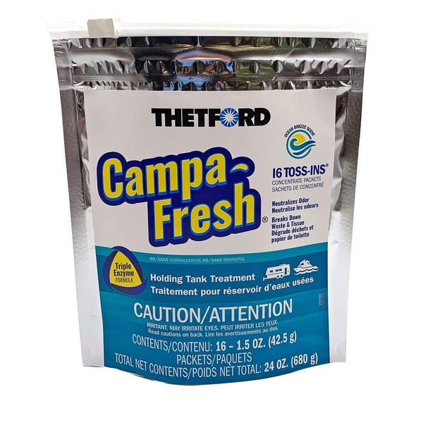 Thetford Campa-Fresh Ocean Breeze Scent RV Holding Tank Treatment, Formaldehyde Free, Waste Digester, Septic Tank Safe, 16 Count Toss-Ins (96698)