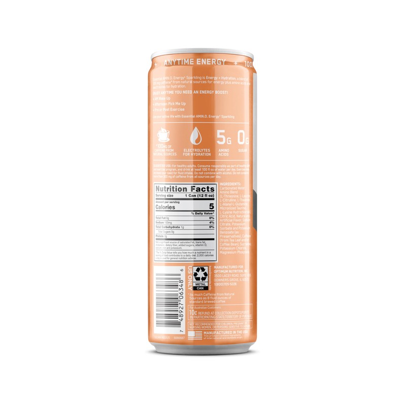 Optimum Nutrition Amino Energy Sparkling Hydration Drink, Electrolytes, Caffeine, Amino