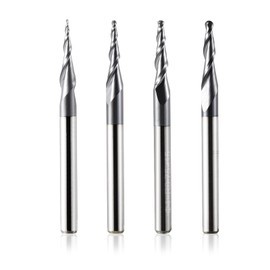 Set of 4 2 Flute Ball End Mills with Conical Tip CNC Engraving Cutter R0.25 mm-R1.0 mm 3.175 mm (1/8 Inch) Shank Solid Carbide Cutter for Router with TiAlN Coating for 2D and 3D Engraving