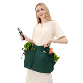 C-ZOFEK Harvest Apron for Farm/Orchard/Garden - Vegetable, Fruit, Egg, Flower, kitchen, Cleaning Apron with Pockets for Women, Green, One Size