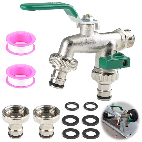 Arvoni Wasserhahn Garten, Doppel Wasserhahn 1/2 Zoll aus Messing rost,