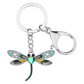 DALANE Enamel Alloy Rhinestone Dragonfly Keychains Bag Key Ring Insects Jewelry Charms Gifts for Women Girls (Greenness)