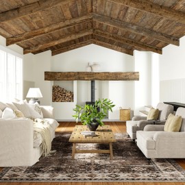 Rugs USA x Lauren Liess Barbary Distressed Machine Washable Area Rug, 5x8, Dark Brown