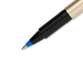 Uni-ball Deluxe Roller Ball Pens, Fine Point, 0.7mm, Blue Ink, Champagne Barrel, 14 Count