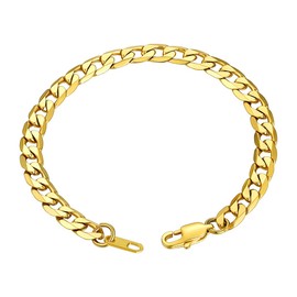 GOLDCHIC JEWELRY 6mm Gold Bracelets for Men Women, 21cm 316L Stainless Steel Chunky Link Bracelet