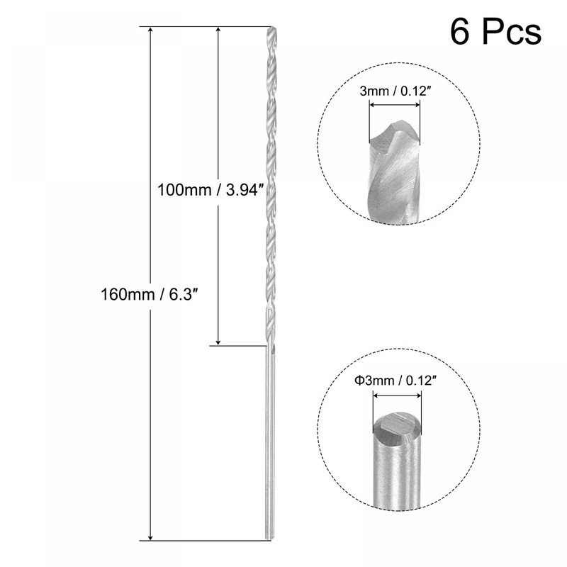sourcing map HSS(High Speed Steel) Extra Long Twist Drill Bits,