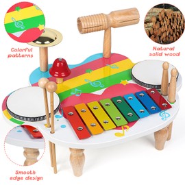 AKLOT Hand Held Drum Percussion Musical Educational Instrument for Adults Party Kids Dance & Song Accompaniment (14x11 inch, Kids Drum Set)