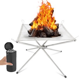 LUKVCIY Portable Fire Pit for Camping, 42CM Foldable Outdoor Firepit Fireplace with Carrying Bag, Stainless Steel Mesh BBQ Fire Bowl for Picnics, Bonfire, Patio, Backyard and Garden