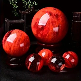 Wholesale High Quality Gemstone Polished Red Smelting Ball Fused Quartz Crystal Sphere for Meditation Home DecorColor: Red Smelting Ball, Size: 8-9cm