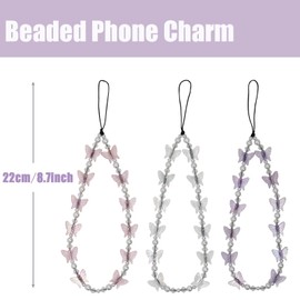 Beaded Charm, Smiley Face Lanyard Wrist Strap With Fruit Letter Pearl Rainbow Handmade Clay Beads Anti-Lost Phone Accessory (Colorful-Butterfly)