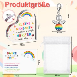 RUIYELE Farewell Gifts for Teacher Heart Decorative Sign with Colourful Pattern, Metal Pearl Angel Keyring Thank You Card and Organza Bag for Nursery Teacher Nursery, multicoloured