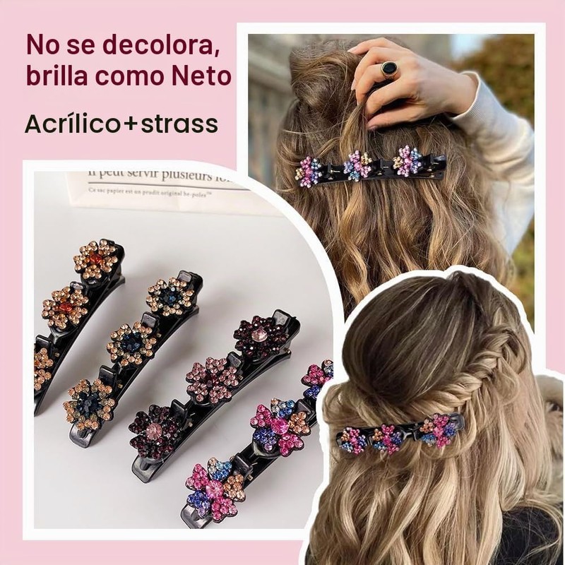 Pasadores de Pelo Trenzados con Cristales Brillantes – 4 Piezas