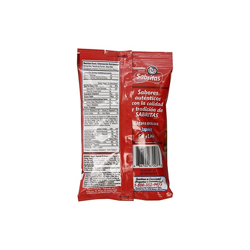 Sabritas Chile and Lime Peanuts, 7-Ounce (Pack of 6)