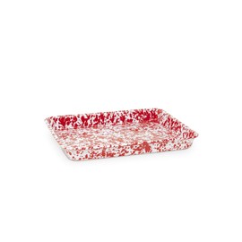 Enamelware Small Rectangular Tray, 11.25 x 9 inches, Red/White Splatter (Single)