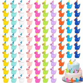 GGSTDDUP 100 Pack Mini Resin Ducks, Multicolor Mini Ducks Wearing Party Hat, Tiny Duck Miniature Duck Figures Tiny Home Ornament for Micro Landscape Dollhouse Garden Aquarium Potted School Office