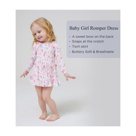 EASWEET Bamboo Viscose Baby Girl Bodysuit Long Sleeve Cute Bow Infant Girls Romper Dress, Unicorn Dream, 3-6 Months