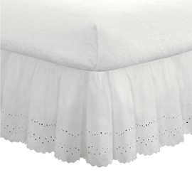 Fresh Ideas Eyelet Ruffled Bedskirt – Ruffled Bedding with Gathered Styling – 18” Drop, King, White