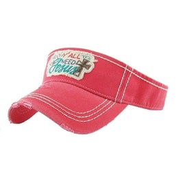 DWJ Womens Visor Distressed Sun Protection Fashion Embroidery (Yall Need Jesus Pink)