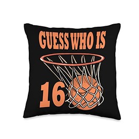 16 BDay Basketball Guess Who 16 Birthday Party Kid Happy 16 Year Old Basketball 16th Birthday Throw Pillow, 16x16, Multicolor
