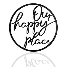 KOYILTD Our Happy Place Metal Wall Art Decor Outdoor Metal Wall Art Outdoor Wall Art Lettering Home Sign for Home Living Room Bedroom Kitchen Patio and More (Classic, Medium)