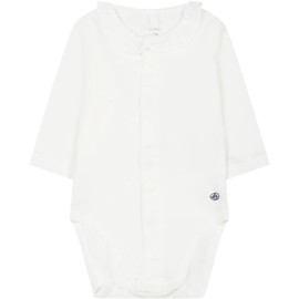 Petit Bateau Baby Girl Short Sleeve Bodysuit with Collar, Marshmallow