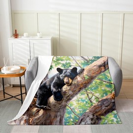 Feelyou Bear Flannel Fleece Throw Blanket for Kids Boys Girls Wild Animal Plush Blanket 40"x50" Rustic Cabin Country Fuzzy Blanket Decor Nature All Season Blanket Tree Branches