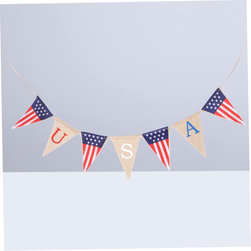 Ciieeo 2pcs 4th of July American Flag Pattern Burlap Banner