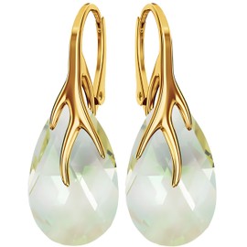 925 Silver Hanging Earrings with Austrian Crystal - Jewellery for Women and Girls - Pendant Earrings Ideal for Gifts for Women Ladies Silver Gold-Plated 24, Sterling Silver, Crystal