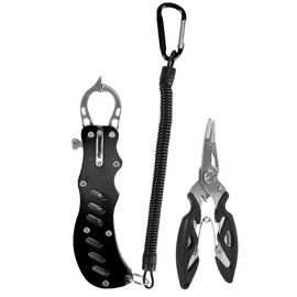 Fishing Plier Multipurpose Portable Fishing Pliers Fish Grips with Lanyard and SheathBlack