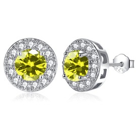 MASOP Stud Earrings 925 Silver Birthstone Earrings Round Cubic Zirconia Jewellery Gifts for Women Ladies Girls Birthday, Silver, Cubic Zirconia