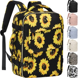 Tenot Carry on Backpack for Women TSA Approved 15.6 Inch Travel Laptop Backpack for Women Travel Essentials Foldable Womens Travel Backpack Suitcase Sunflower Floral