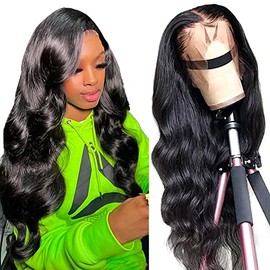 RAGMZZE 28 Inch Lace Front Wig Human Hair, 13x4 HD Lace Front Body Wave Wigs for Black Women 160% Density Body Wave Frontal Wigs Human Hair Glueless Wigs Pre Plucked with Baby Hair Natural Black