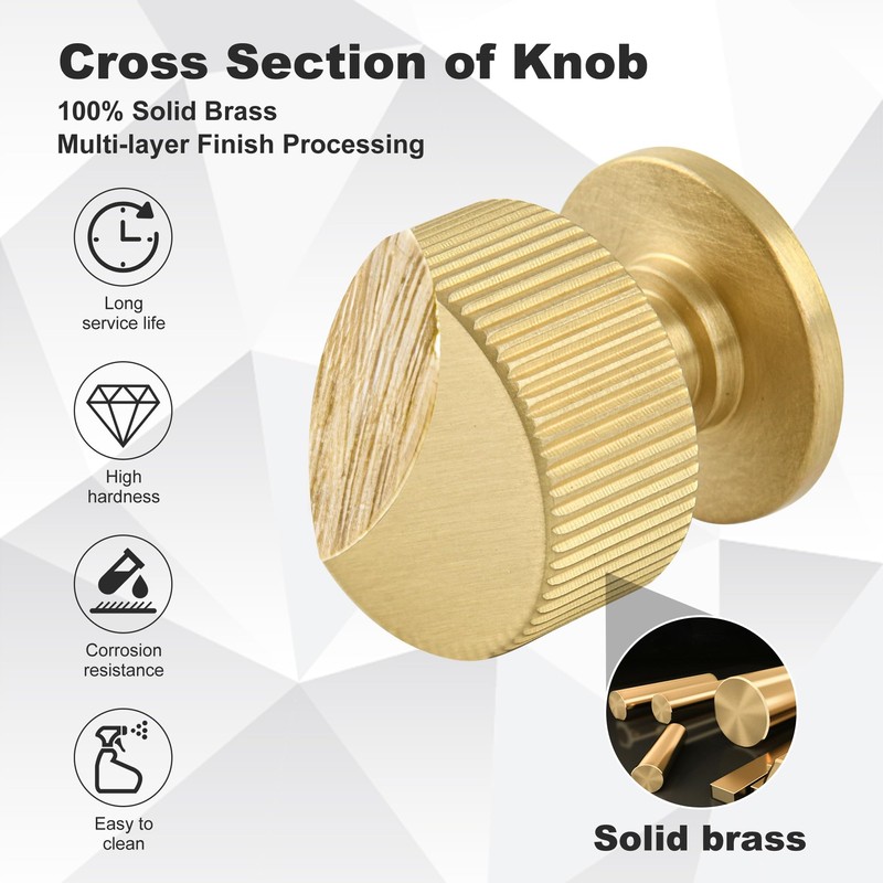 SALISENG Brushed Gold Kitchen Cabinet Knob - Solid Brass Dresser