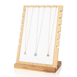 Pinkgarden Bamboo Necklace Display Stand - Chain Jewelry Rack Organizer, Eco-Friendly Jewelry Holder Tabletop Jewelry Rack Showcases for Home and Shop Use (White)