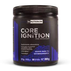 Pre Workout, Pre Entreno CORE IGNITION by NUTRINOW, sabor Blueberry-Granada, 30 servicios de 12g c/u, total 360g
