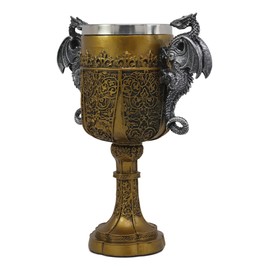 Ebros Decorative King Arthur Pendragon Holy Grail The Golden Cup Of Life Dual Dragons Drinking Wine Goblet Chalice Arthurian Legends Ceremonial Cup Medieval Fantasy Decor