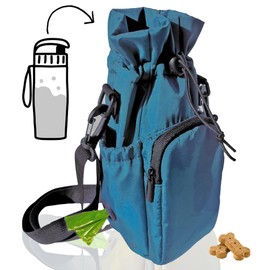 RibbyPup Waterproof Dog Walking Bag With Universal Water Bottle Holder, Built-In Poop Bag Dispenser, Unisex Cross Body Treat Pouch for Walking, Hiking, Training (Deep Teal)