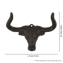 30GO Cast Iron Longhorn Steer Wall Hook-5" Bull Head Decorative Hanger Heavy Duty Rustic Western Decor | Includes Screws and Anchors