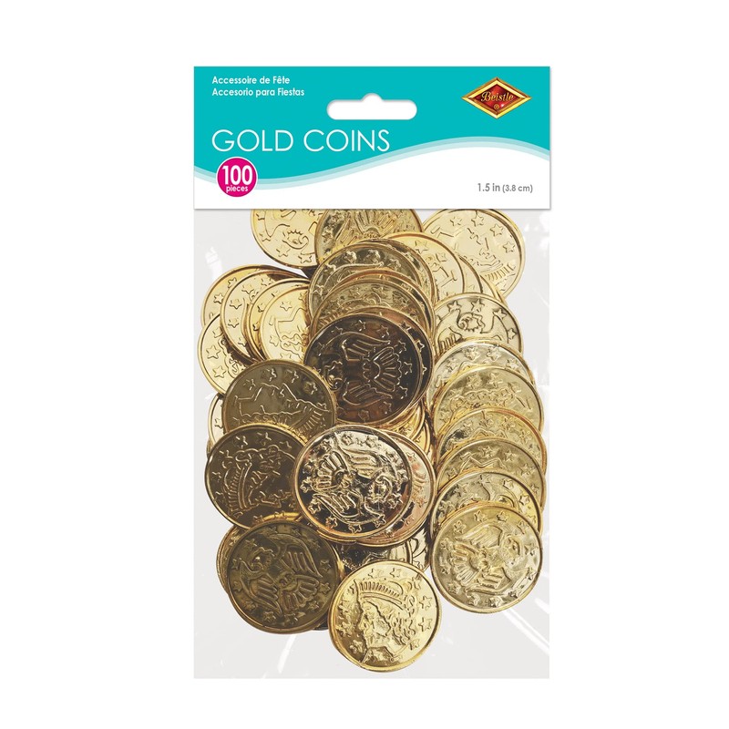 Beistle 100 Piece Gold Plastic Pirate Treasure Embossed Coins Western