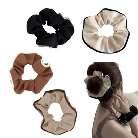 Silk Hair Elastic, For Adults, Cute, Autumn & Winter, Morandy, Large, Hair Ornament, Hair Clip, Gentle, Healing, Hair Accessory, Plain, Elegant, Floral Pattern, Women's, 4-Piece Set