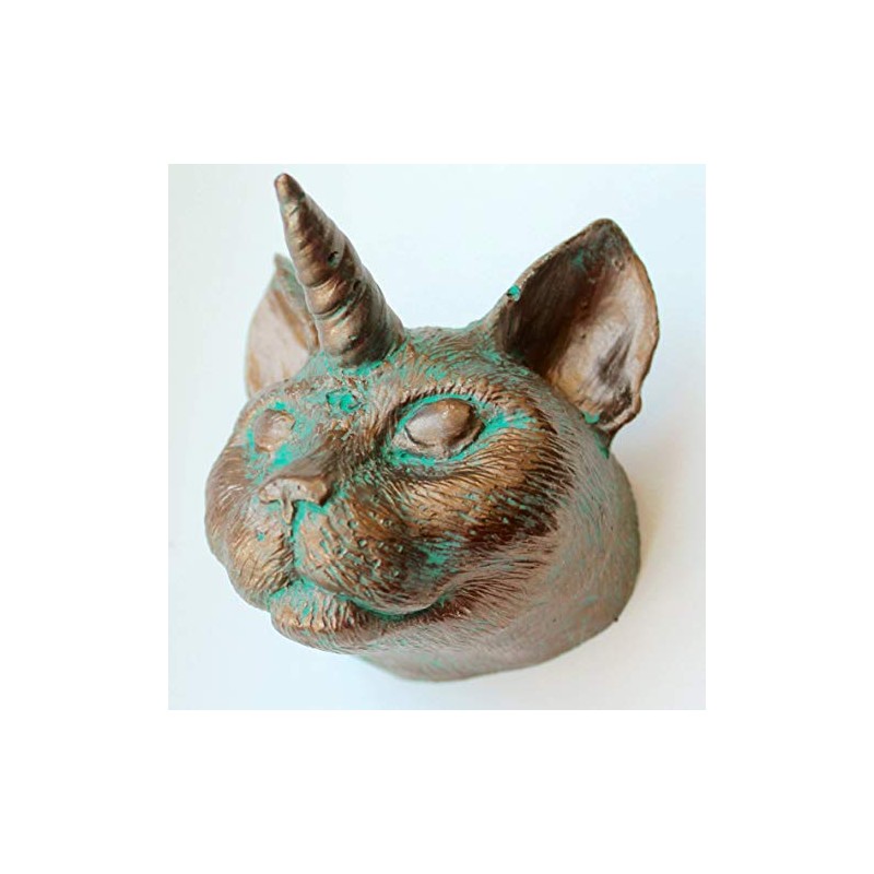 Bronze Cat Unicorn Wall Mount