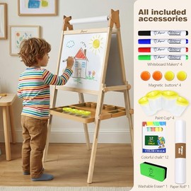JOYOOSS Easel for Kids Ages 4-8 Easels for Toddlers Art Kids Easel Ages 8-12 Wooden Drawing Easels Double-Sided Magnetic Whiteboard Chalkboard with Paper Roll for Kid Dry Erase Board