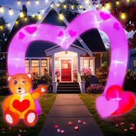AerWo 10FT Valentines Day Inflatables Outdoor Decorations, Heart Shaped Archway Inflatables Valentines Blow Up Yard Decorations with Build-in LED Lights for Party Lawn Anniversary Wedding Decor