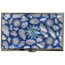 Mother of Pearl Business Card Case Credit Id Name Holder Travel Wallet Art Painting Design Metal Stainless Steel Engraved Slim Purse Pocket Cash Money Wallet (Mum Cloud)
