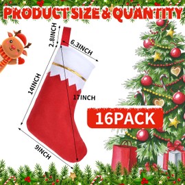 AMAZING TIME 16Pcs 17" Felt Christmas Stocking Bulk, Red Christmas Socks Bulk with White Cuff Golden Trim, Christmas Hanging Ornaments Xmas Decoration for Mantel Door Window Holiday Home Décor