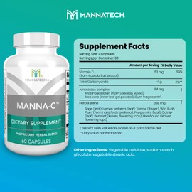 Nasal and Sinus Support with Immune Defense – Promotes Clear Breathing and Respiratory Health, Vitamin C & Glycans Blend for Daily Wellness – Manna-C 60 Capsules, Proprietary Plant-Based Formula