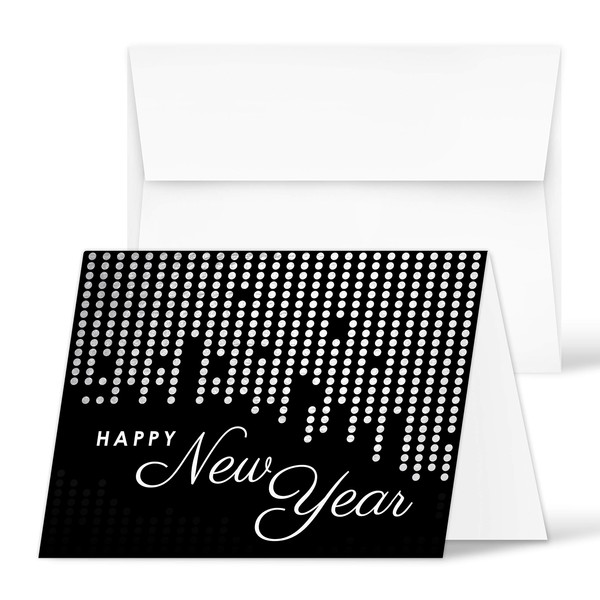2024 Happy New Year Greeting Cards – Holidays, New Year's Eve Party Invitations, Thank You, Announcements, Complimentary Cards to Gift & Presents – 25 Per Pack, Envelopes Included – 4.25 x 5.5"