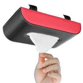 Car Hanging [Black/Red] Tissue Box, Tissue Holder, Tissue Cover, Tissue Case, Sun Visor, Car Storage, Magnetic Closure, Easy One-Touch Installation, Magnet, Slim, Compact, PU Leather
