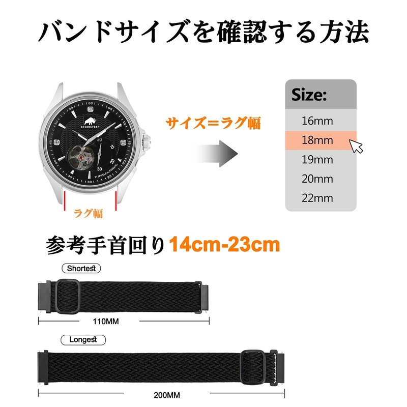 BISONSTRAP Watch Band, Nylon, Watch Strap, 0.6 inch (16 mm),